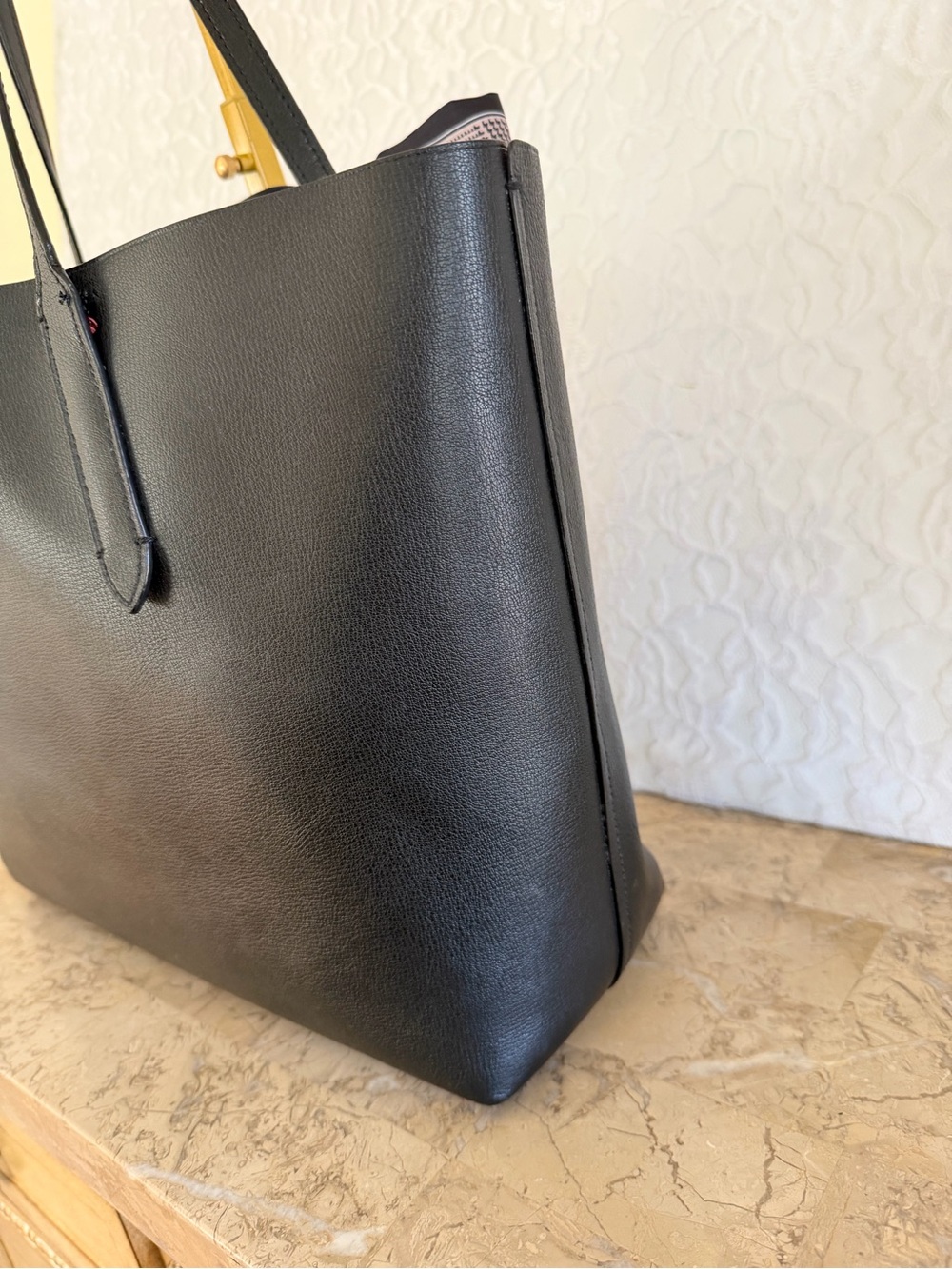 Coach Black Leather Tote with Red Interior and Plaid Bow - Picture 4 of 9